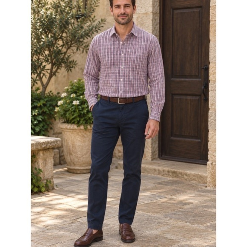 Gold Label RoundTree &Yorke Men's  Button-Up Plaid Shirt - Pink & Blue